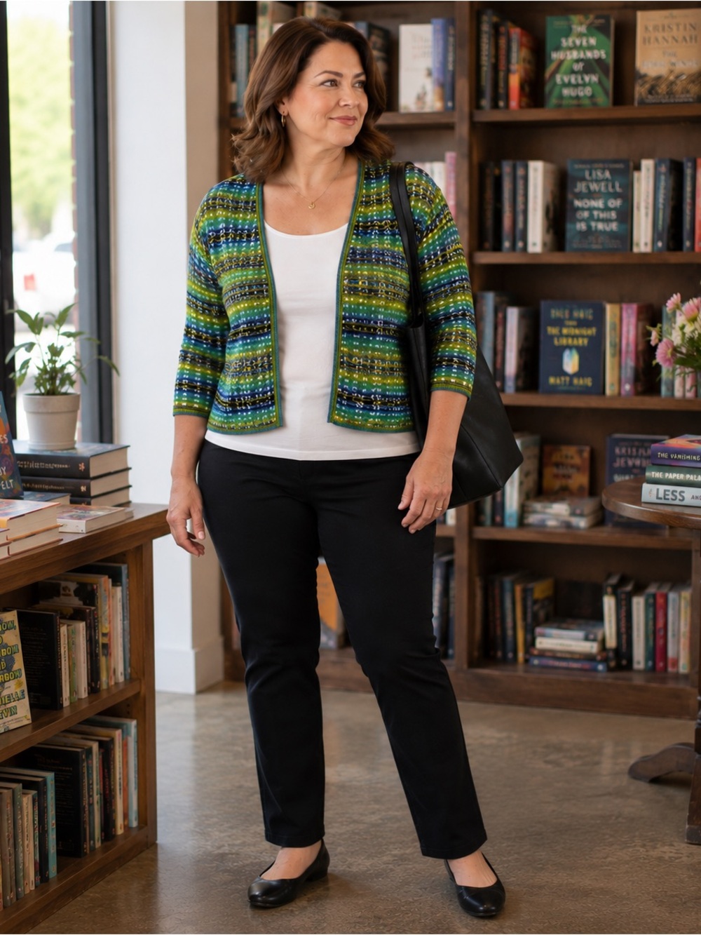 Worthington Striped Knit Cardigan in Green, Blue & Black